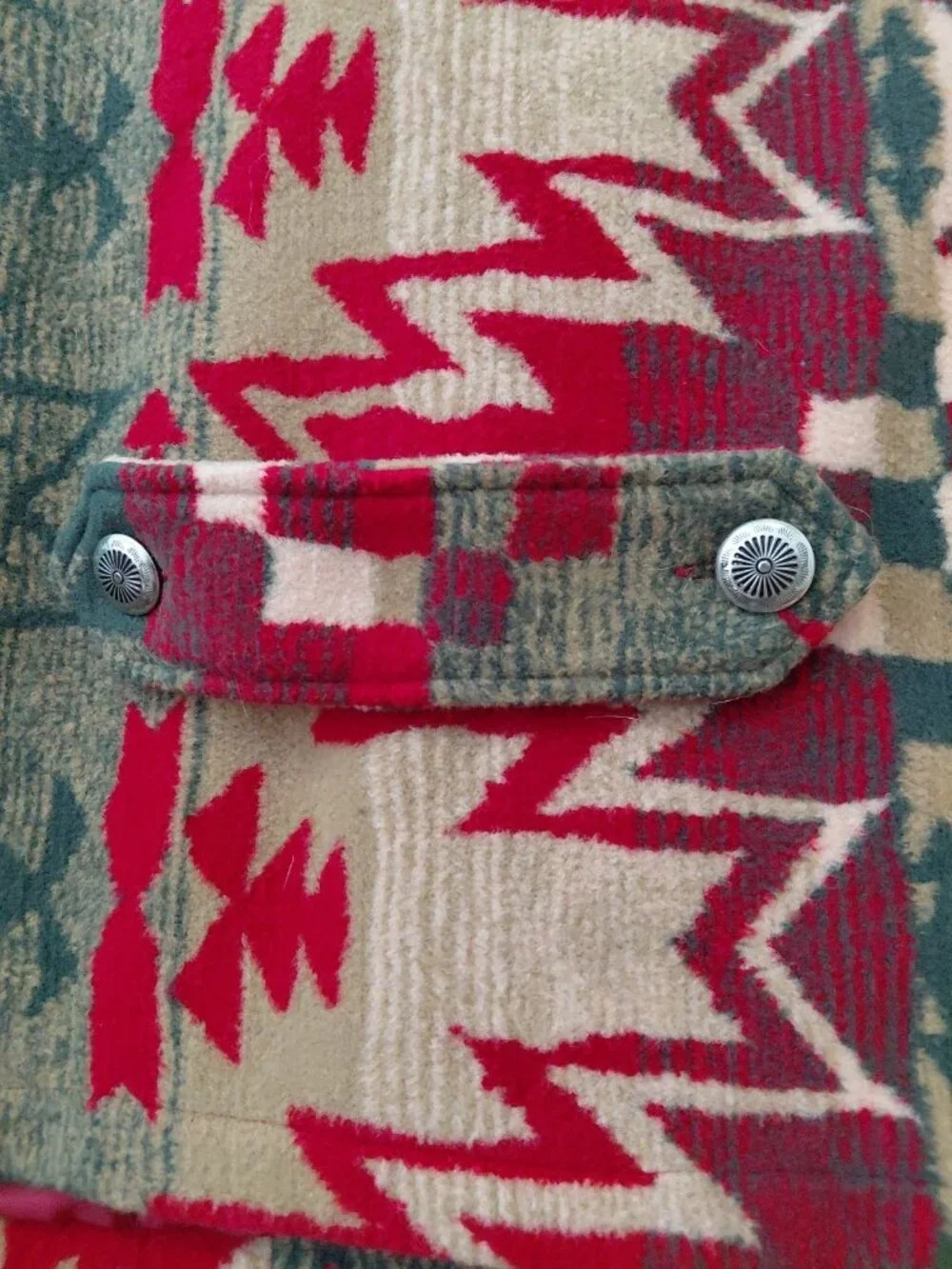 Orvis Vest Womens Southwest Aztec Western Concho Buttons Large Red Green Beige
